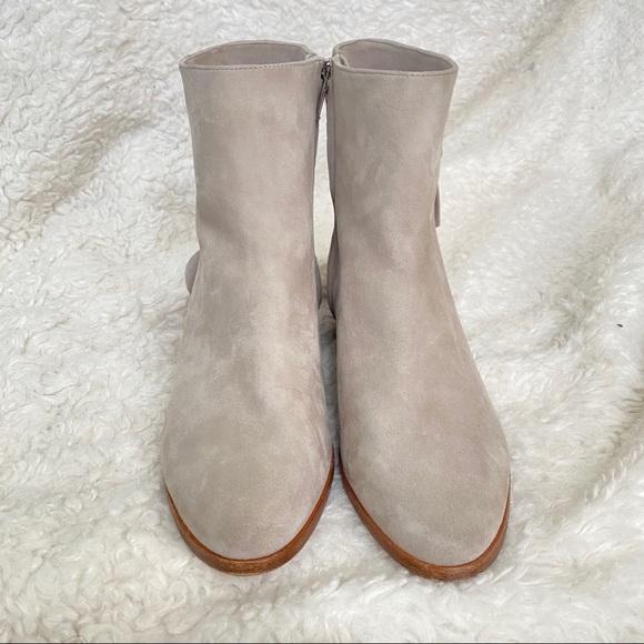 Joie Suede Ruffle Ankle Bootie NWOT 36.5 Pale Grey - Picture 3 of 16